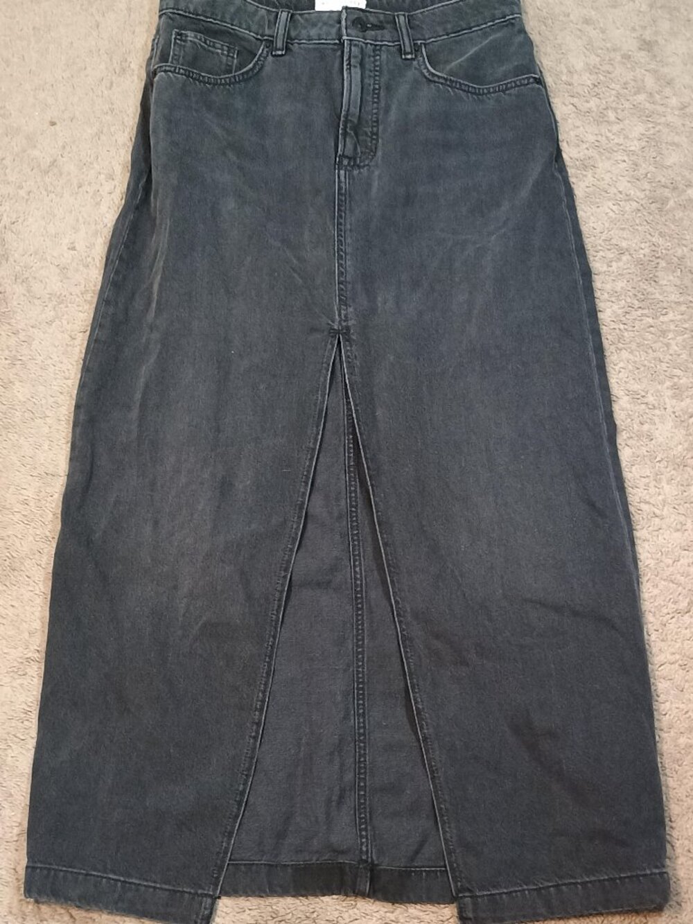 Free People/Denim Maxi Skirt/Women 28 Black Front Slit Boho Western Festival Ski - Picture 10 of 11